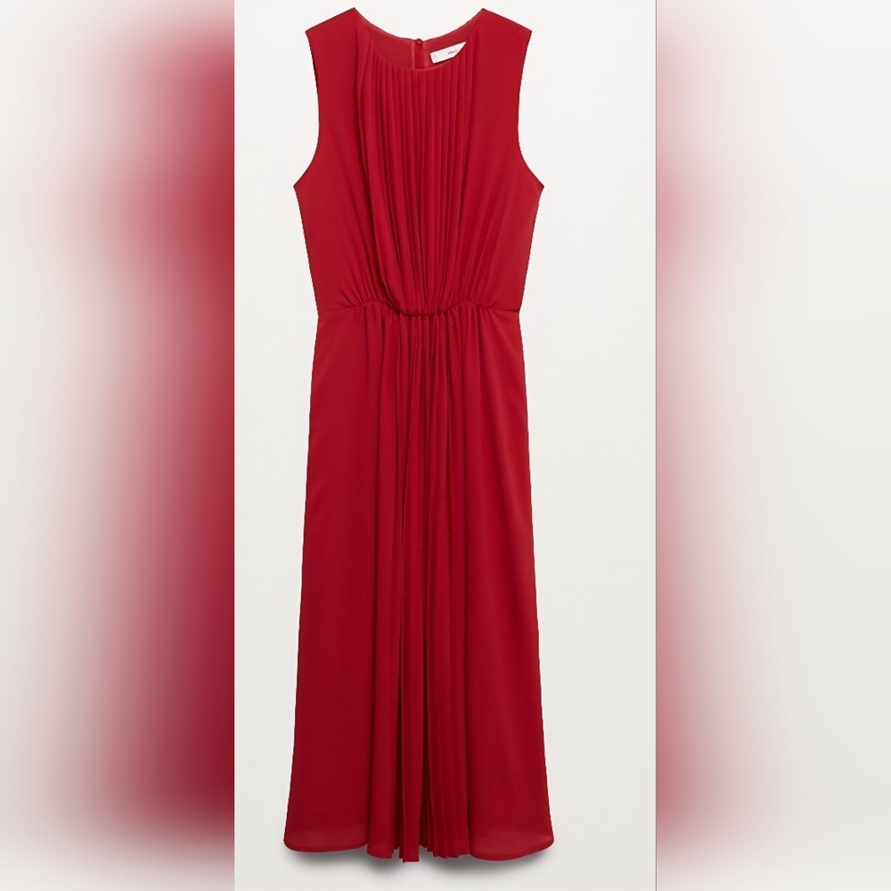 Mango Red Pleated Midi Dress
